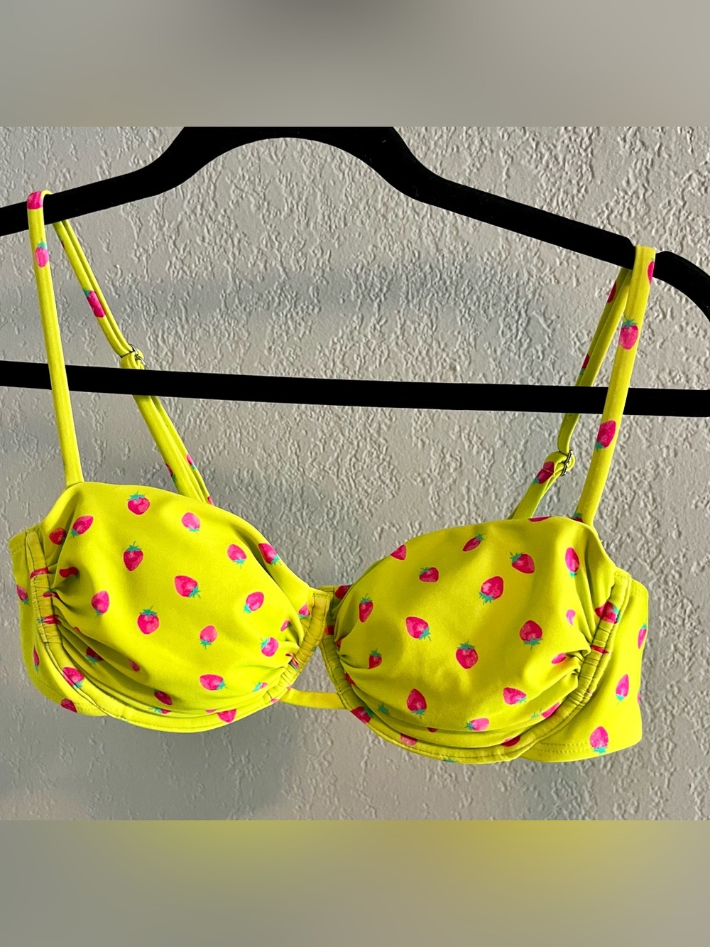 wild fable Neon Yellow Bikini Top with Pink Strawberry Print